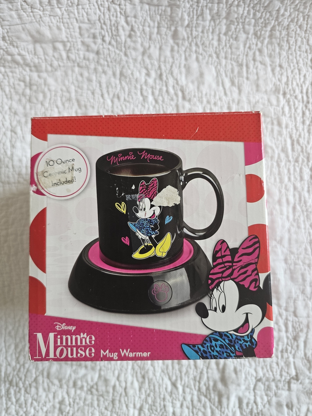 Disney Minnie Mouse Black & Pink Mug Warmer with Ceramic Mug NWT